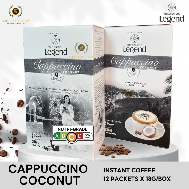 Trung Nguyen Legend Cappuccino Coconut 3in1 - 1 box (12 sachets x 18g) 216gr kopi sachet instant capucino premium vietnam 3