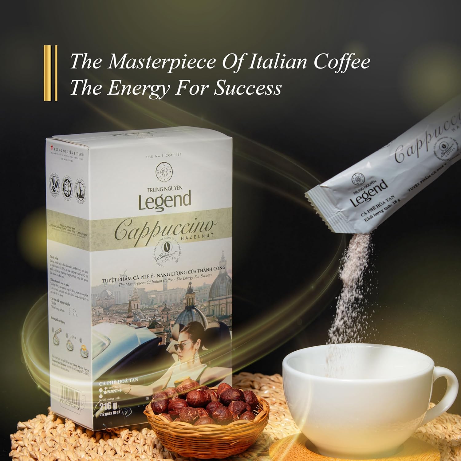 Trung Nguyen Legend Cappuccino Hazelnut 3in1 - 1 box (12 sachets x 18g) 216gr kopi sachet instant capucino premium vietnam